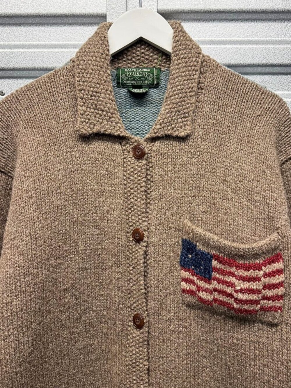 RALPH LAUREN COUNTRY VINTAGE 1990 LIGHT BROWN HAND-KNIT WOOL CARDIGAN - Picture 2 of 11